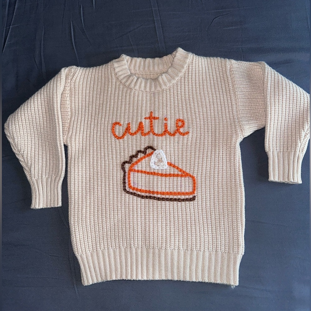 Cutie pie sweater, hand embroidered 18 m